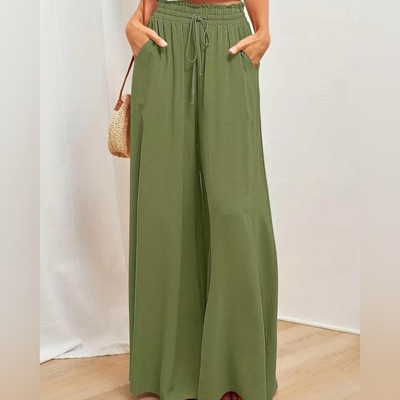 Miss Dressy Pants - Women's Wide Leg Palazzo Pants / Army Green